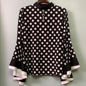 Ashley Stewart Black and White Polka Dot Blouse with Giant Bell Sleeves